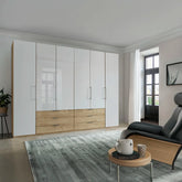 Templin 1000 Bianco Oak Carcase 6 Door 6 Drawer Hinged Wardrobe W300cm - Pendle Village Furniture